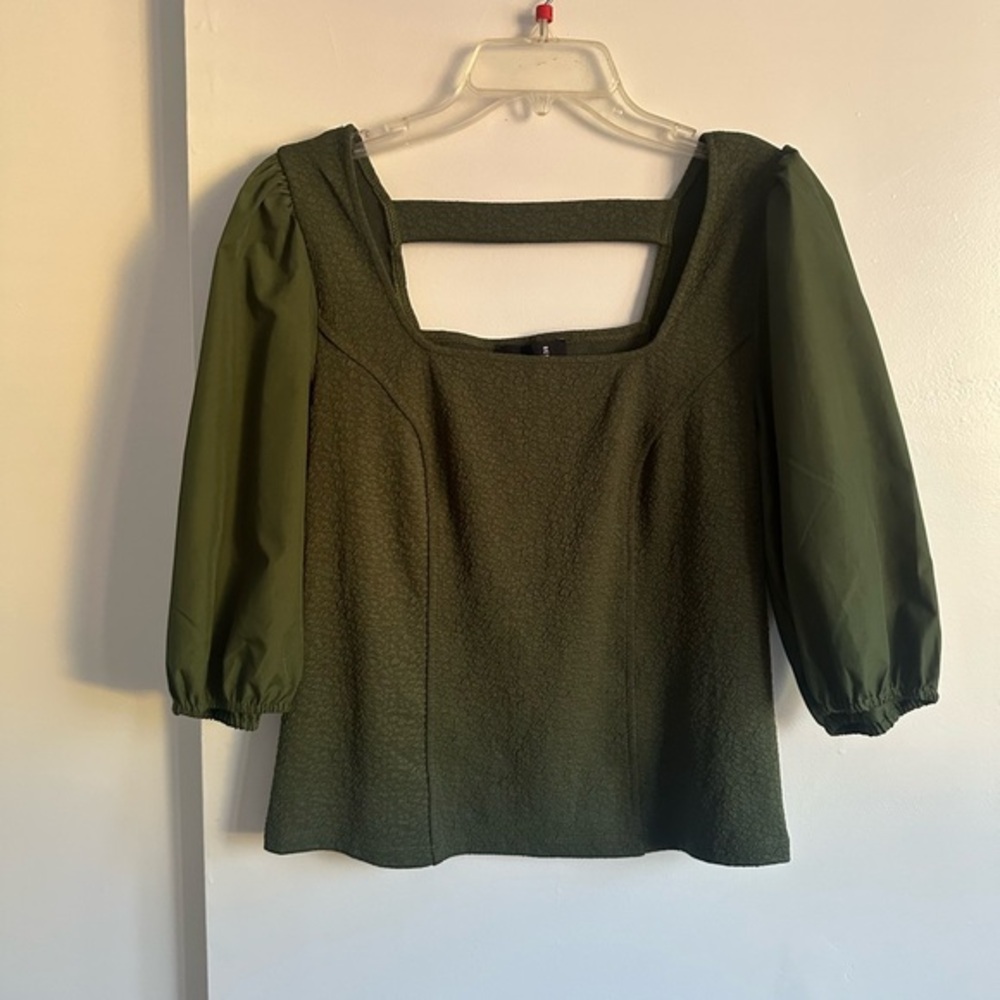 Chic Olive Green Blouse with Square Neckline